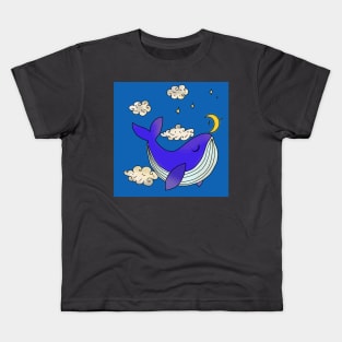 Whale among the clouds and moon Kids T-Shirt